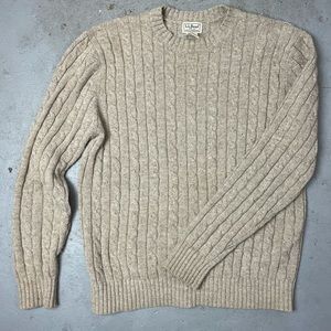 LL Bean wool cable knit sweater tan men’s Large